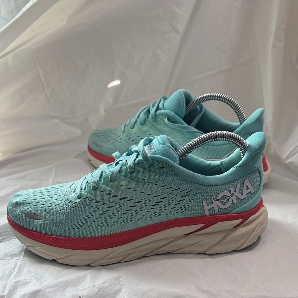 Hoka ONE ONE CLIFTON 8 Women's Aqua and Coral Athletic Shoes